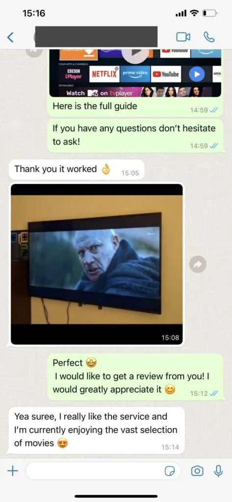 Captură de conversație WhatsApp despre Anume TV 1