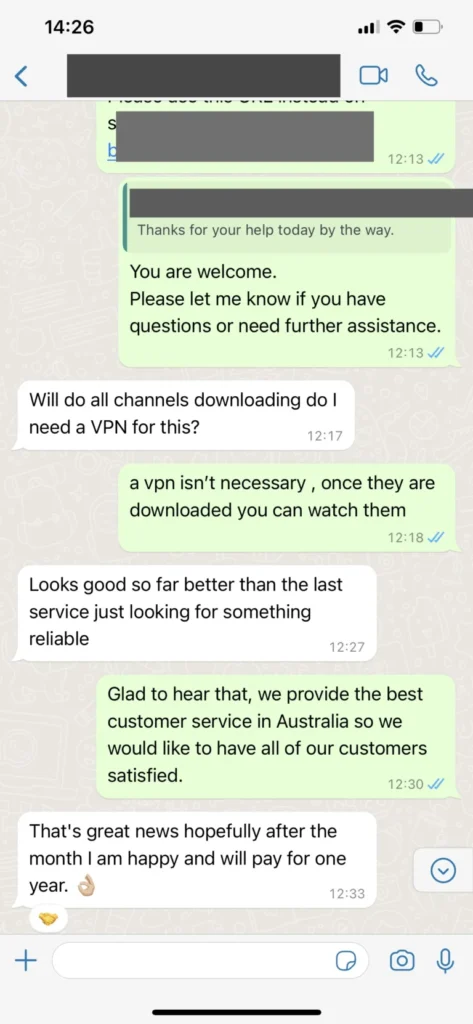 Captură de conversație WhatsApp despre Anume TV 3