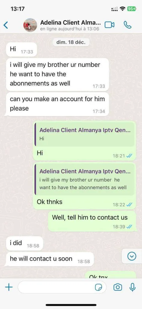 Captură de conversație WhatsApp despre Anume TV 5